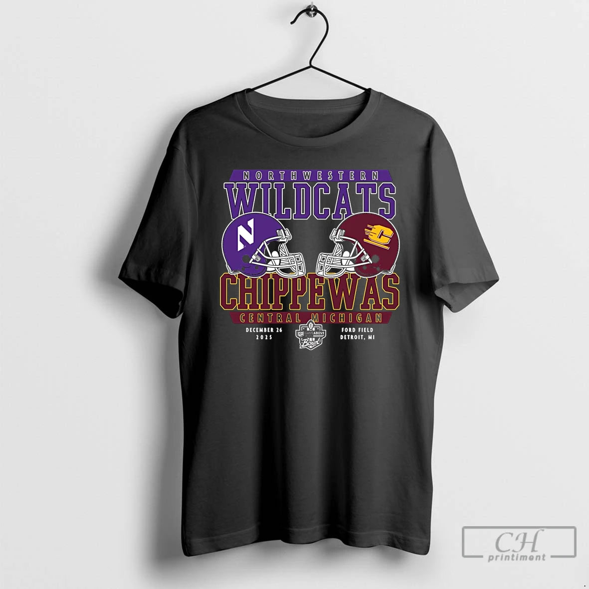 Classic Central Michigan Chippewas Vs Northwestern Wildcats 2025 Gameabove Sports Bowl Head To Head T-Shirts, Hoodie,...
