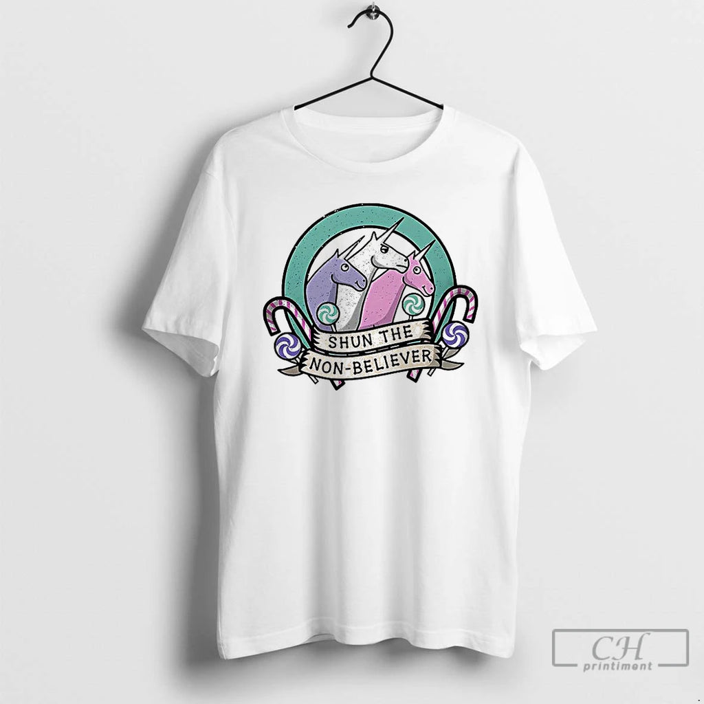 Classic Charlie The Unicorn Shun The Non Believer Candy Cane Cartoon T-Shirts, Hoodie, Sweatshirt | PopFlextees.com
