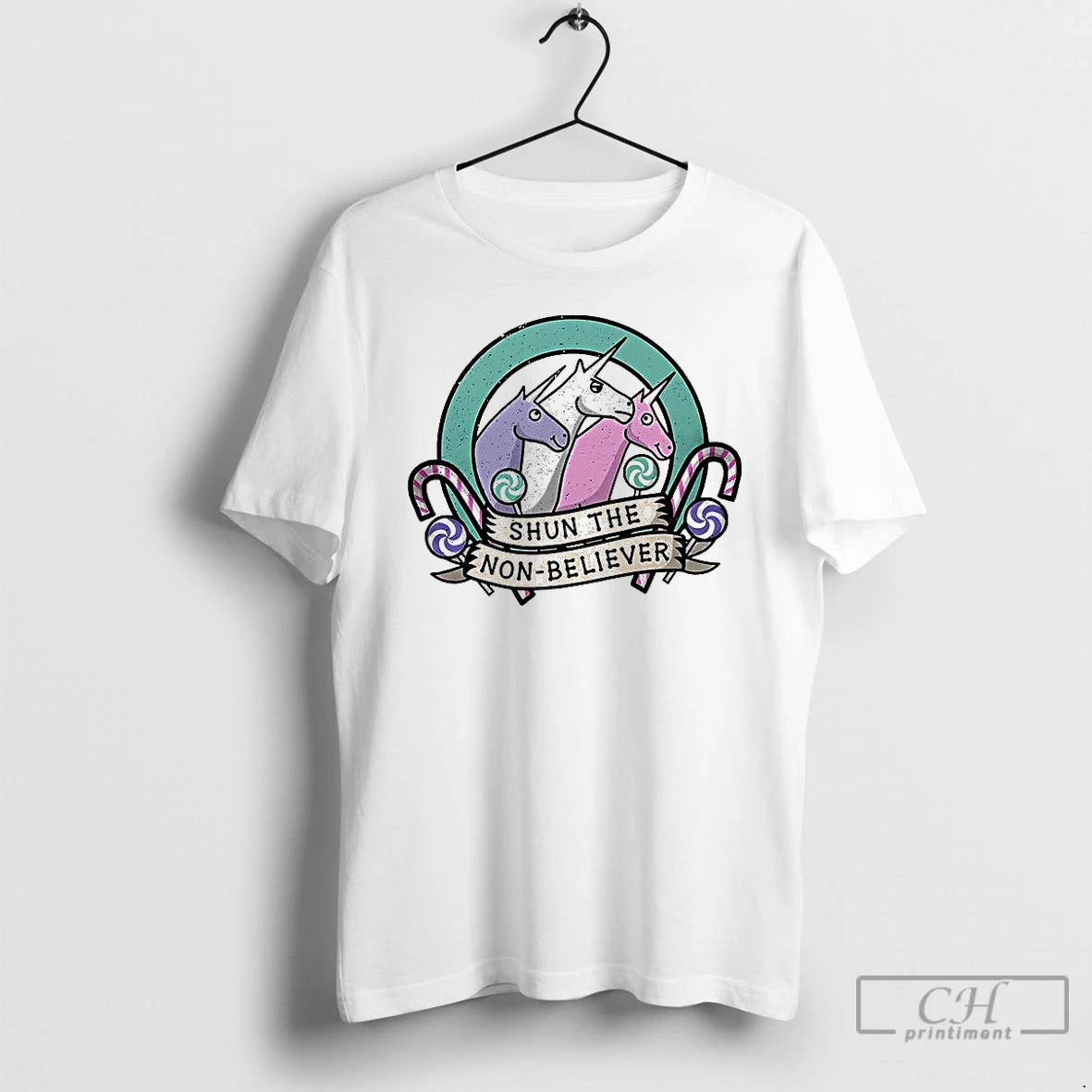 Classic Charlie The Unicorn Shun The Non Believer Candy Cane Cartoon T-Shirts, Hoodie, Sweatshirt | PopFlextees.com