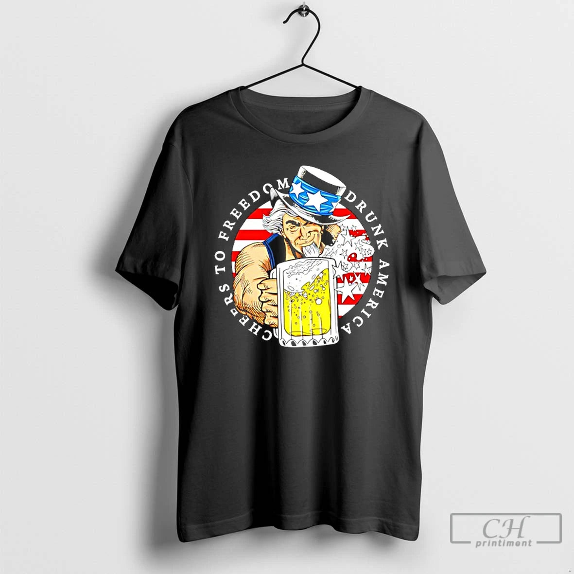 Classic Cheers To Freedom Drunk America Uncle Sam T-Shirts, Hoodie, Sweatshirt | PopFlextees.com
