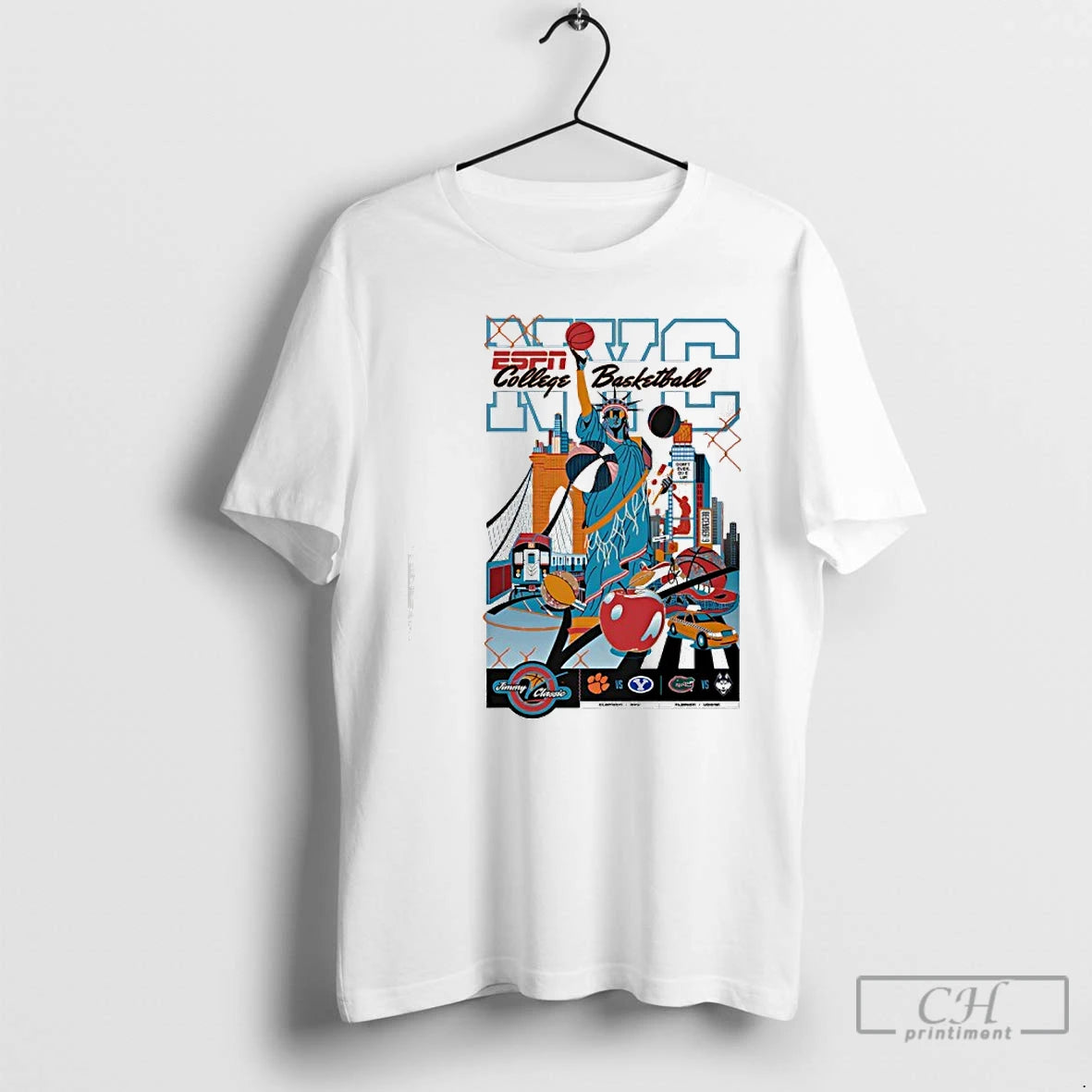 Classic Clemson Vs Byu 2025 College Basketball Jimmy V Classic Nyc Graphic T Shirts Sweater Hoodie, Sweatshirt