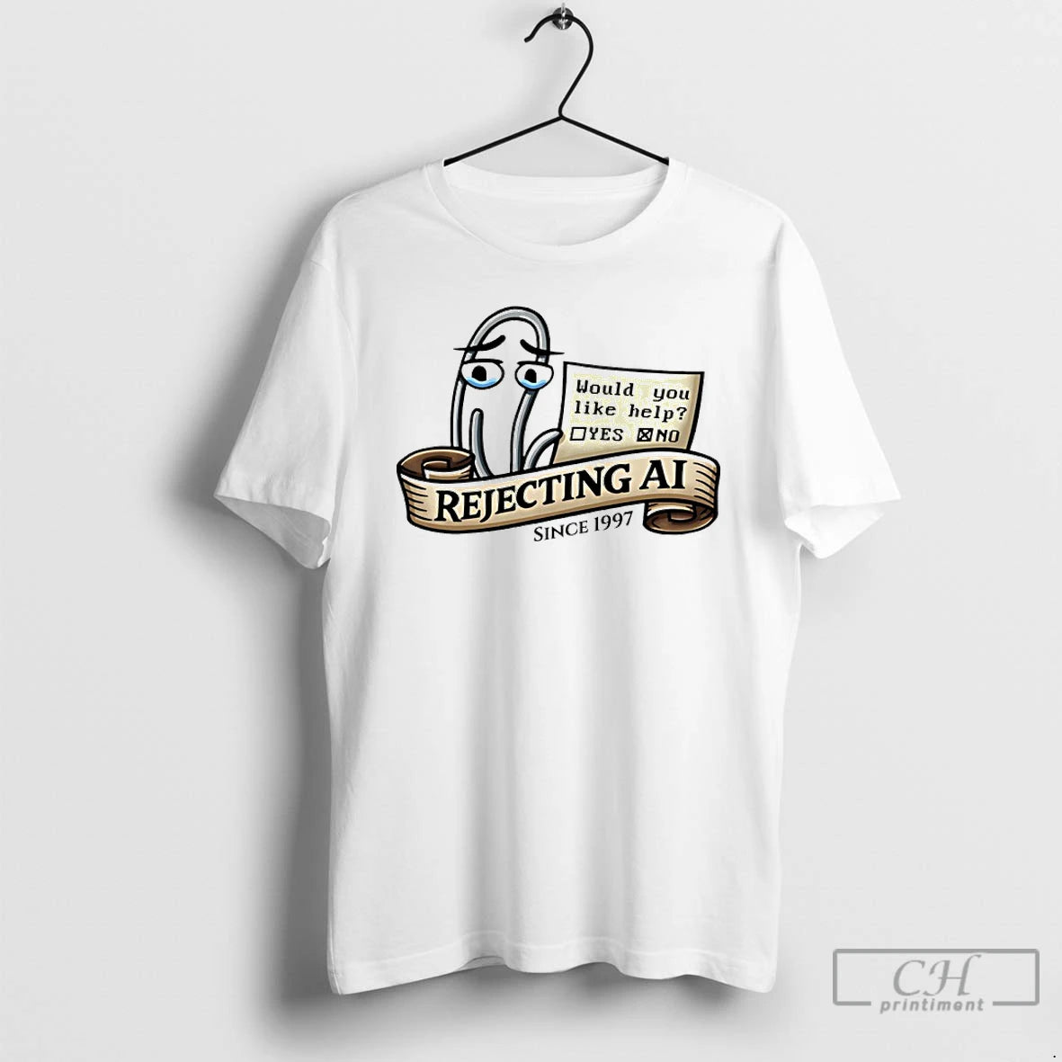 Classic Clippy Rejecting Ai Since 1997 Would You Like Help Yes Or No T Shirts Hoodie, Sweatshirt | PopFlextees.com