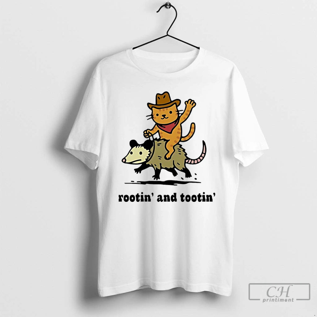 Classic Cowboy Cat Riding Possum Rootin And Tootin Funny T-Shirts, Hoodie, Sweatshirt | PopFlextees.com