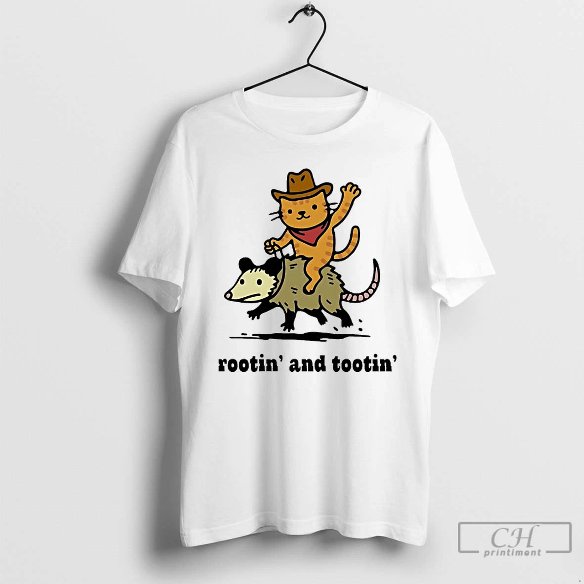Classic Cowboy Cat Riding Possum Rootin And Tootin Funny T-Shirts, Hoodie, Sweatshirt | PopFlextees.com