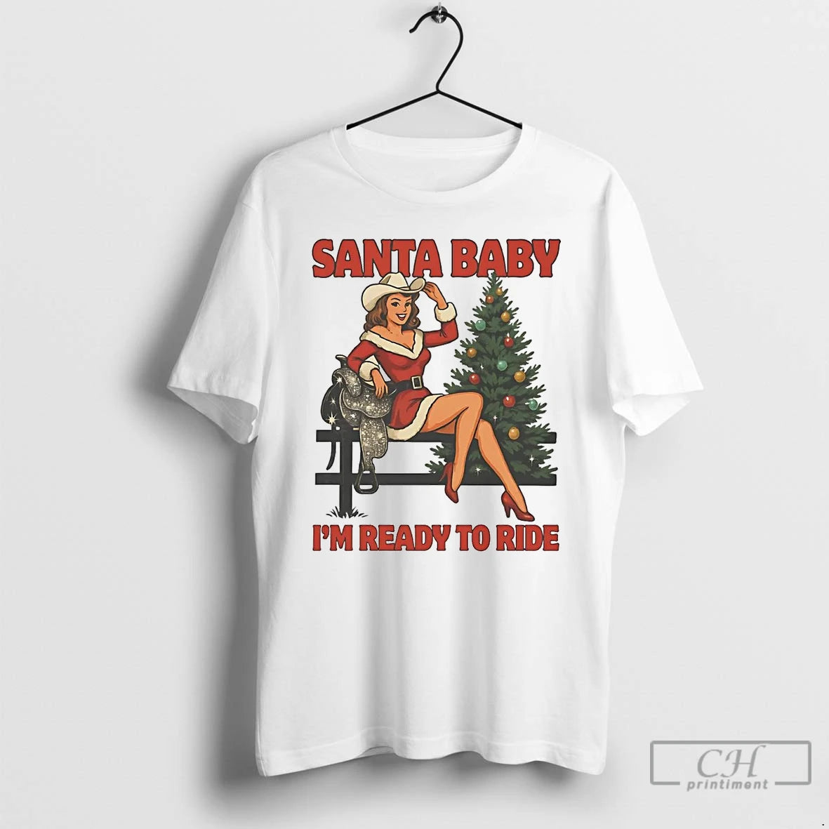Classic Cowgirl Santa Baby Im Ready To Ride Christmas T-Shirts, Hoodie, Sweatshirt | PopFlextees.com