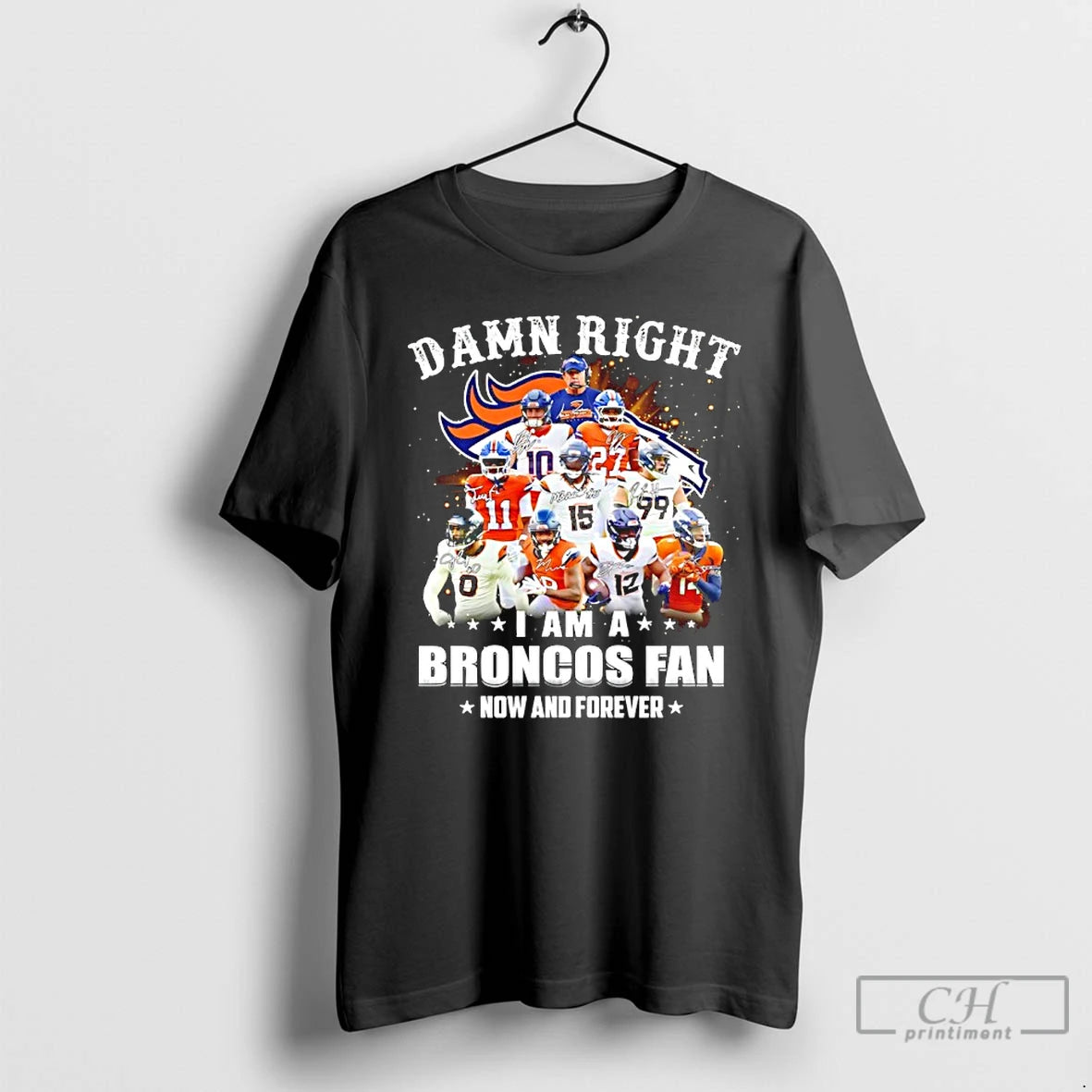 Classic Damn Right I Am A Broncos Fan Now And Forever Player Collage Christmas Tree T-Shirts, Hoodie, Sweatshirt