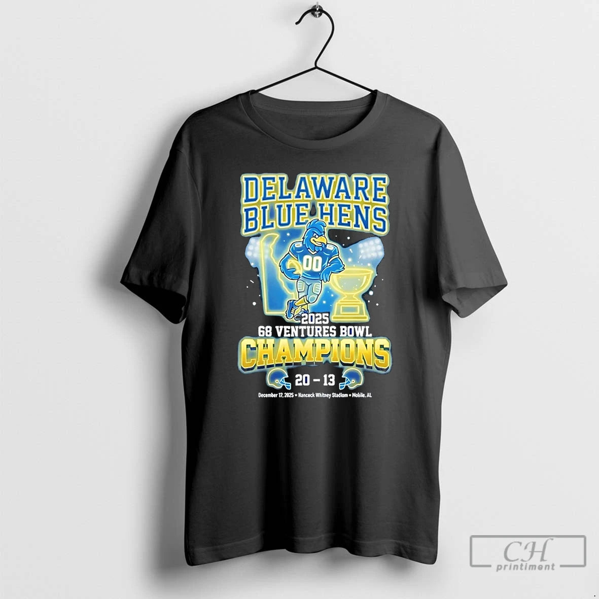 Classic Delaware Blue Hens 2025 68 Ventures Bowl Champions Score Neon T-Shirts, Hoodie, Sweatshirt | PopFlextees.com