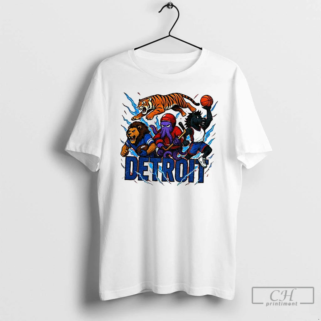 Classic Detroit Sports Team Mascots Detroit Lions Tigers Red Wings Pistons T-Shirts, Hoodie, Sweatshirt | PopFlextees.com