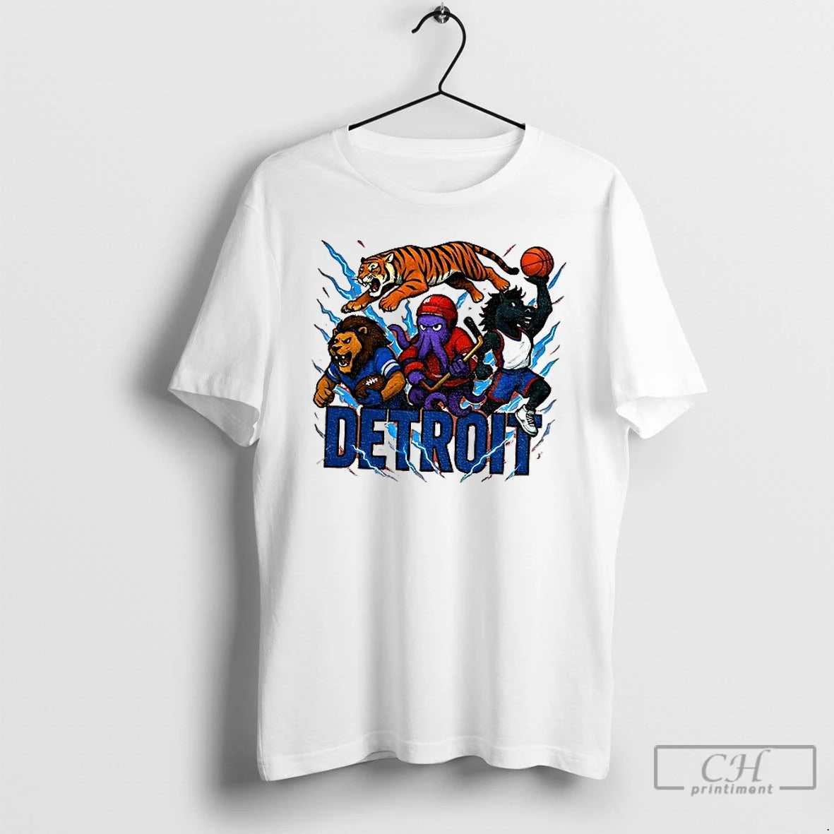 Classic Detroit Sports Team Mascots Detroit Lions Tigers Red Wings Pistons T-Shirts, Hoodie, Sweatshirt | PopFlextees.com