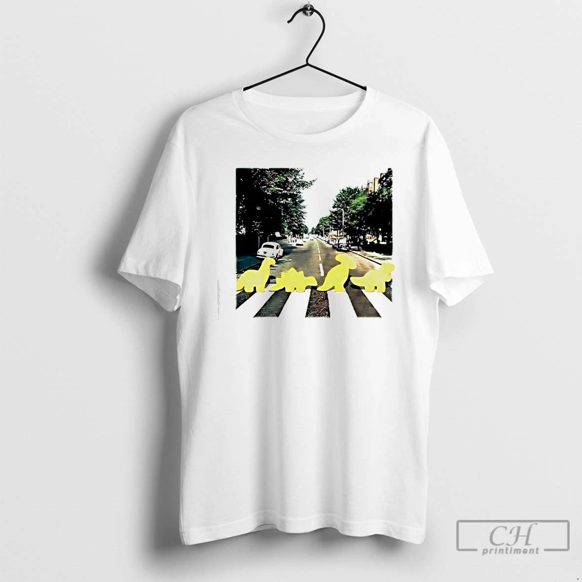Classic Dino Chicken Nuggets And Abbey Road Album Cover T-Shirts, Hoodie, Sweatshirt | PopFlextees.com