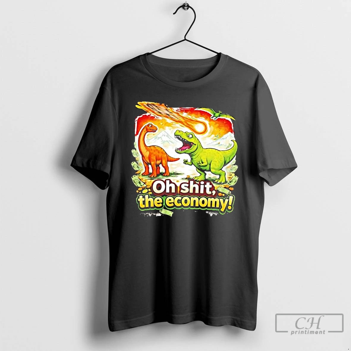 Classic Dinosaur Asteroid Oh Shit The Economy T-Shirts, Hoodie, Sweatshirt | PopFlextees.com
