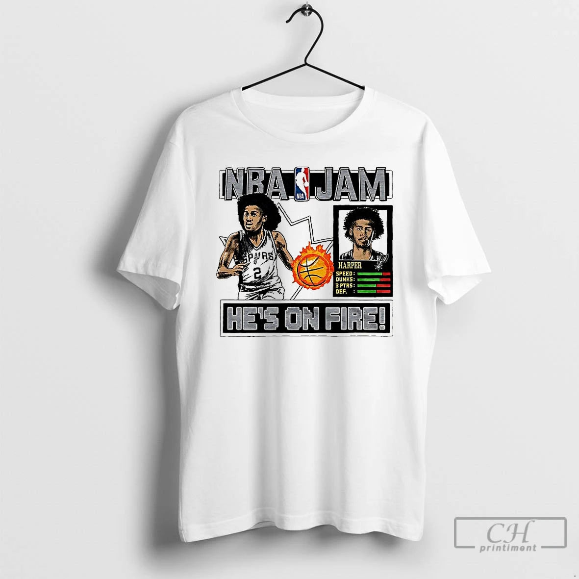 Classic Dylan Harper San Antonio Spurs Nba Jam Hes On Fire Classic Video Game T-Shirts, Hoodie, Sweatshirt | PopFlextees.com