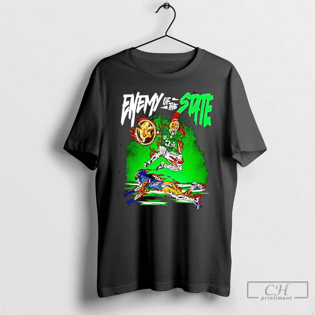 Classic Enemy Of The State Spartan Skeleton Player 32 Tackling Another Football Player On Fire T-Shirts, Hoodie, Sweatshirt
