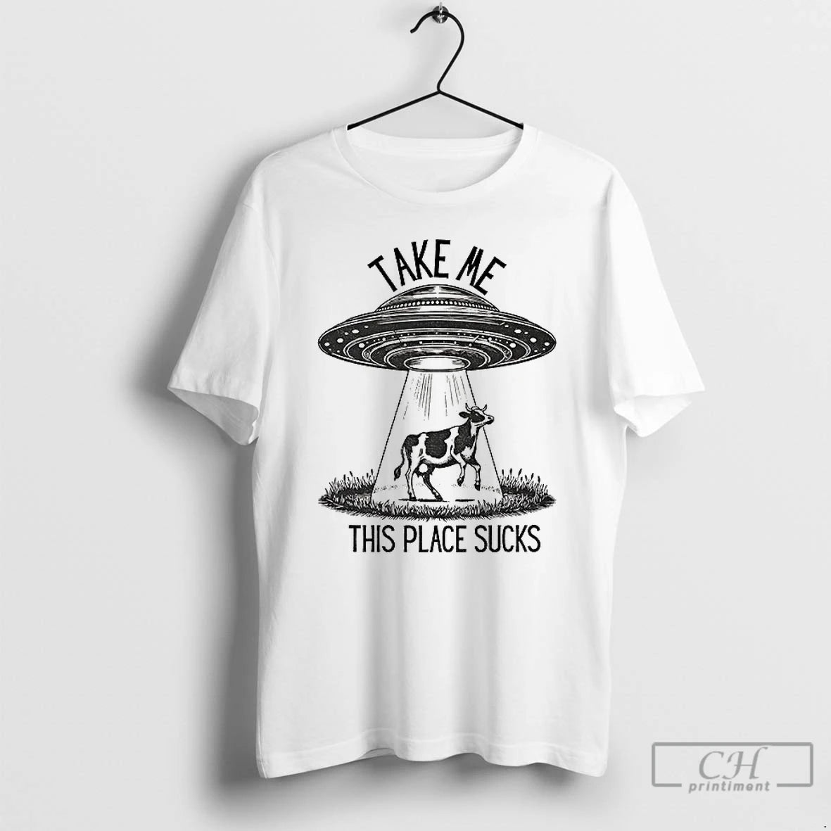 Classic Flying Saucer Take Me This Place Sucks Cow T-Shirts, Hoodie, Sweatshirt | PopFlextees.com