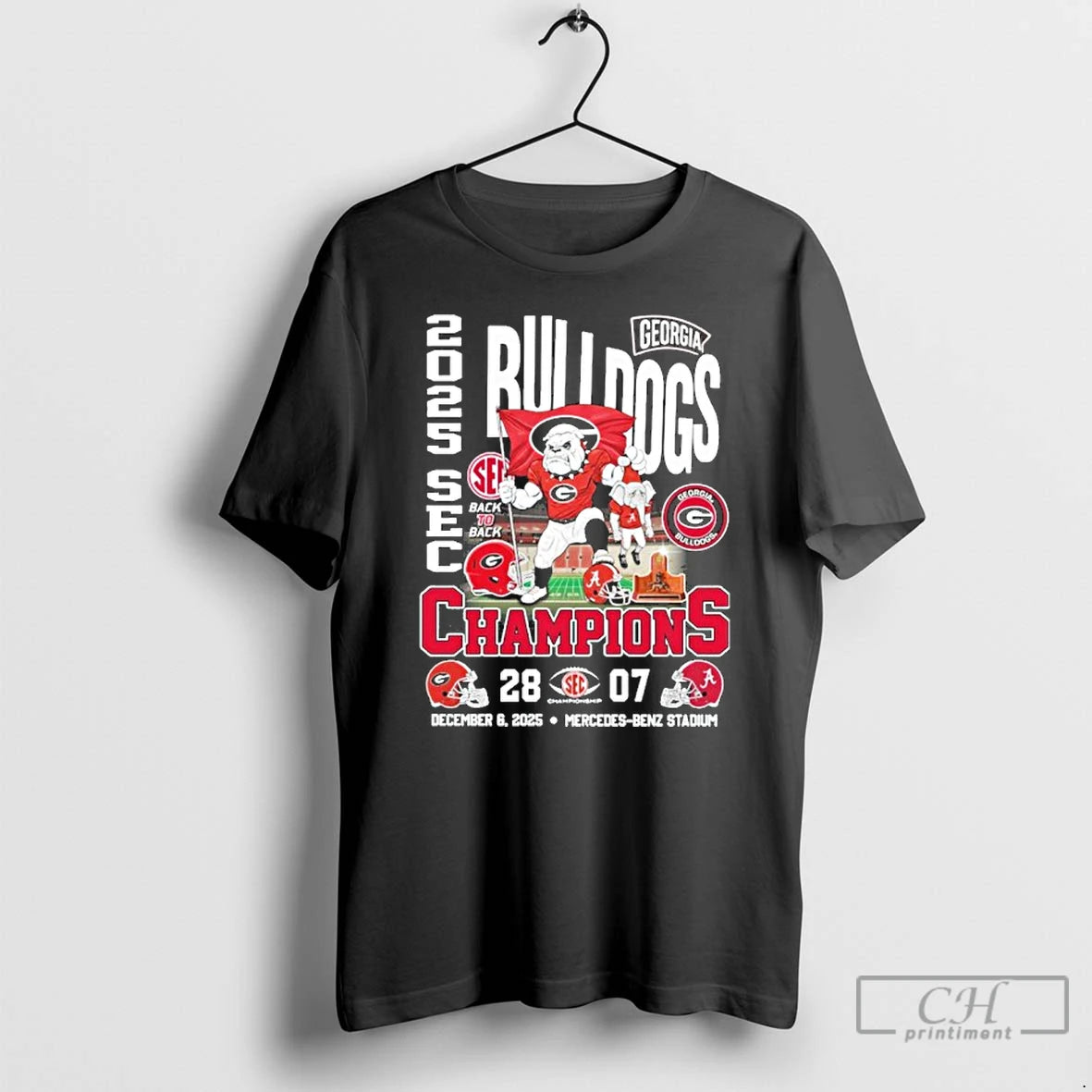 Classic Georgia Bulldogs Mascot 2025 Sec Conference Champions 28 7 Score T-Shirts, Hoodie, Sweatshirt | PopFlextees.com