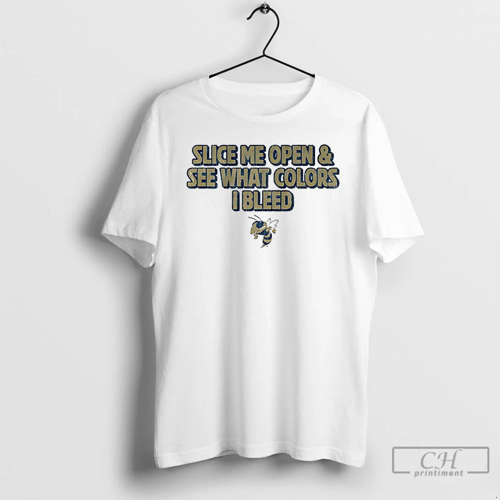 Classic Georgia Tech Yellow Jackets Slice Me Open See What Colors I Bleed T Shirts Hoodie, Sweatshirt | PopFlextees.com