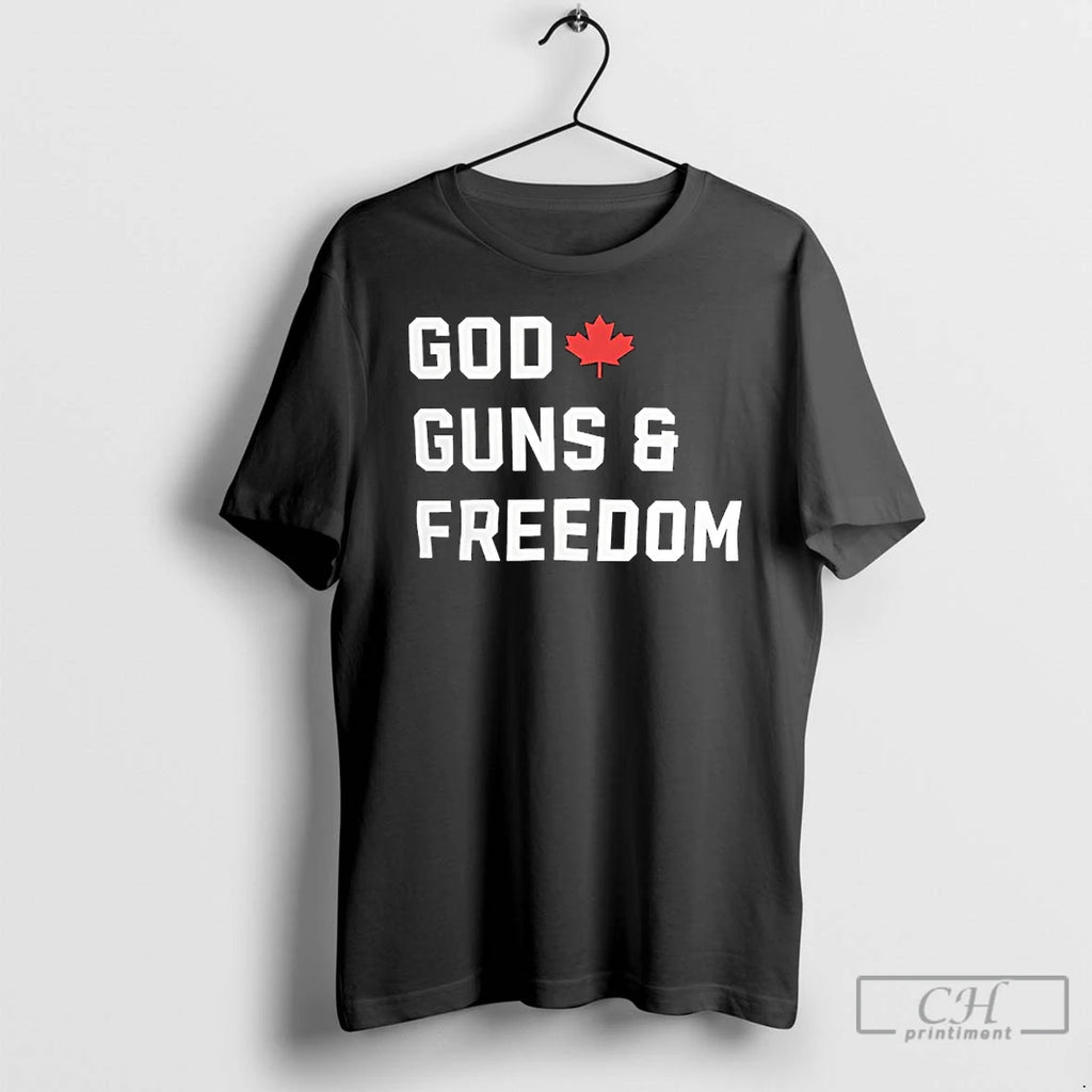 Classic God Guns Freedom Canada Red Maple Leaf Graphic T-Shirts, Hoodie, Sweatshirt | PopFlextees.com
