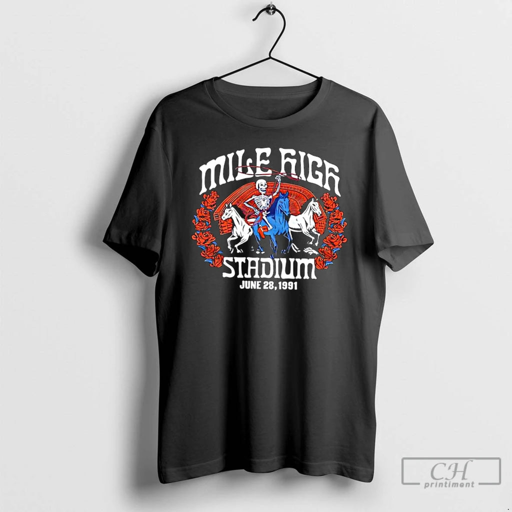 Classic Grateful Dead Broncos Skeleton Mile High Stadium 1991 T-Shirts, Hoodie, Sweatshirt | PopFlextees.com