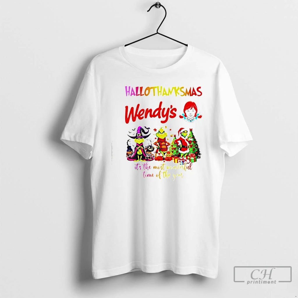 Classic Grinch Hallothanksmas Wendys Its The Most Wonderful Time Of The Year T Shirts Sweater Hoodie, Sweatshirt