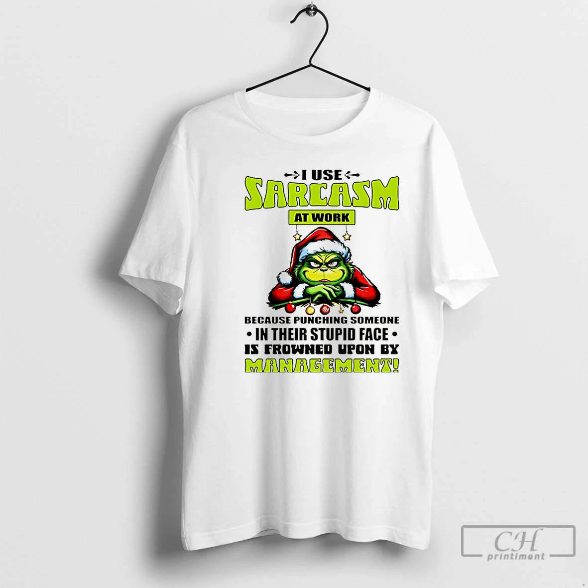 Classic Grinch I Use Sarcasm At Work Because Punching Someone Christmas T-Shirts, Hoodie, Sweatshirt | PopFlextees.com