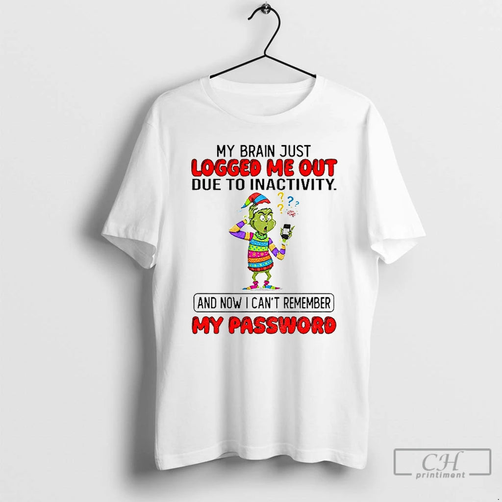 Classic Grinch Santa My Brain Just Logged Me Out Due To Inactivity And Now T-Shirts, Hoodie, Sweatshirt | PopFlextees.com