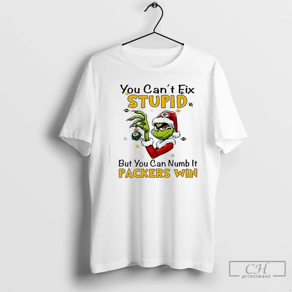 Classic Grinch You Cant Fix Stupid But You Can Numb It Green Bay Packers Win T-Shirts, Hoodie, Sweatshirt | PopFlextees.com
