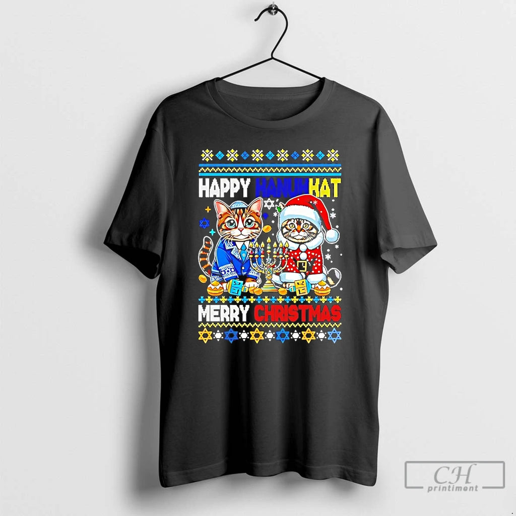 Classic Happy Hanuk Kat Merry Christmas T-Shirts, Hoodie, Sweatshirt | PopFlextees.com