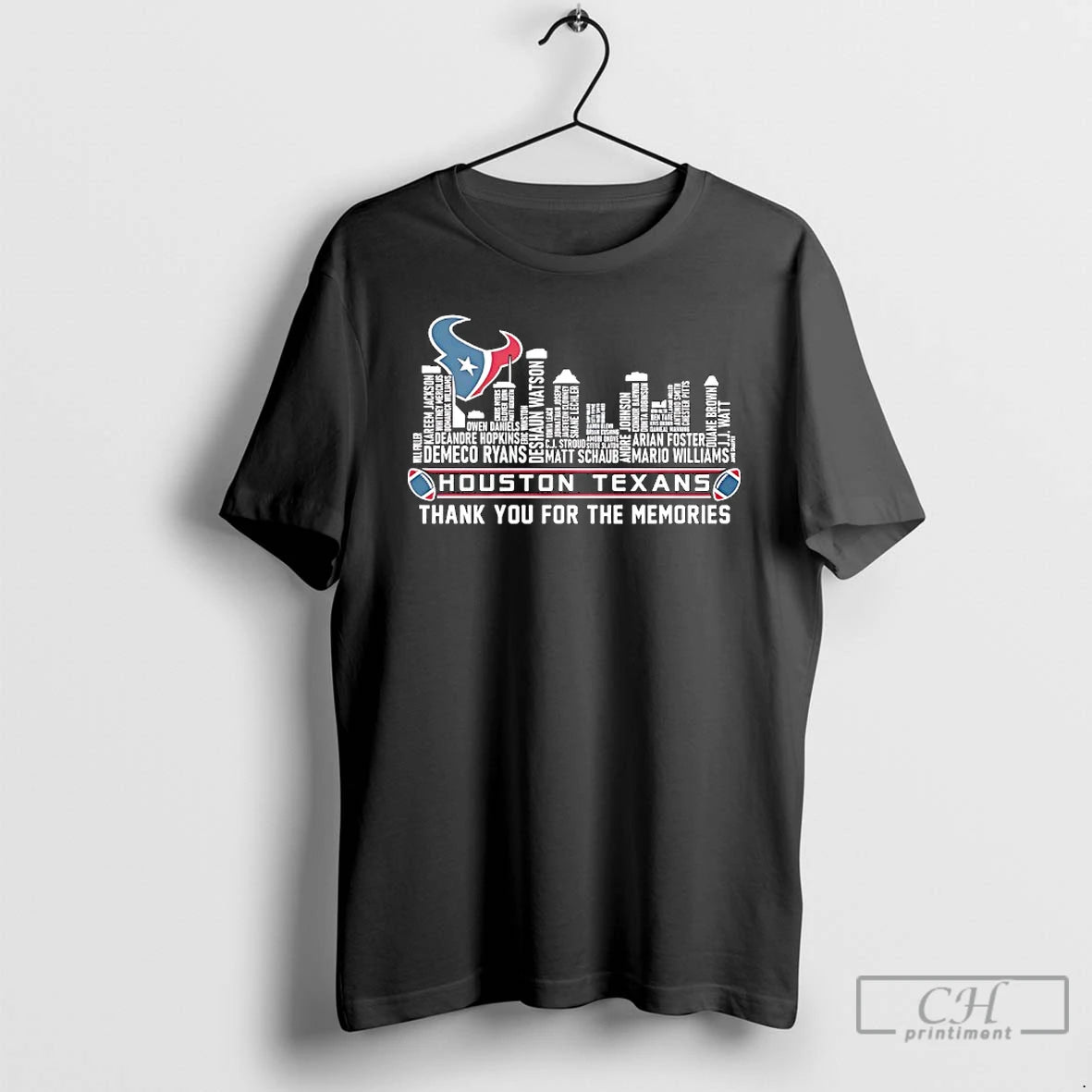 Classic Houston Texans Football Thank You For The Memories Name Players Shape Skyline City T-Shirts, Hoodie, Sweatshirt