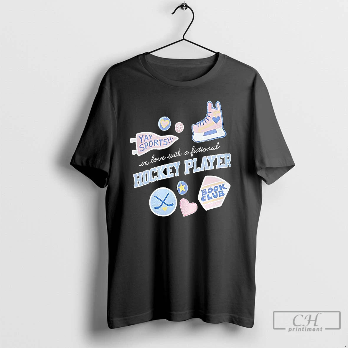 Classic In Love With A Fictional Hockey Player Book Club And Hockey Symbols T Shirts Hoodie, Sweatshirt | PopFlextees.com