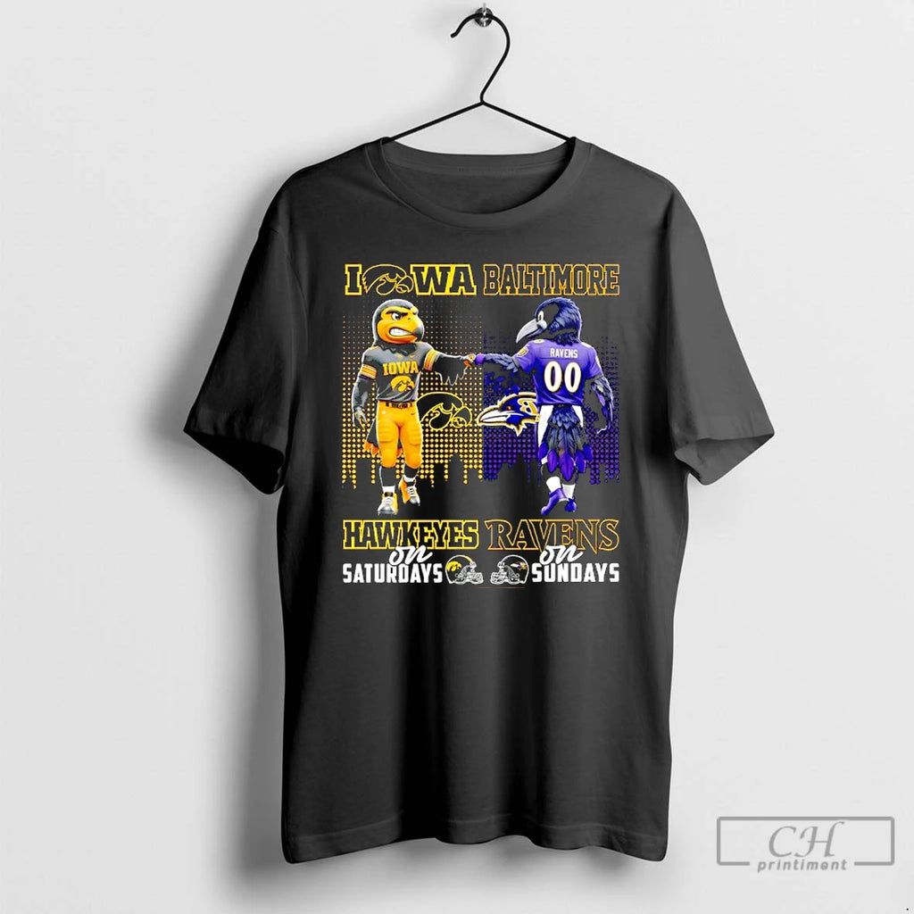 Classic Iowa Hawkeyes On Saturdays X Baltimore Ravens On Sunday Mascot T-Shirts, Hoodie, Sweatshirt | PopFlextees.com