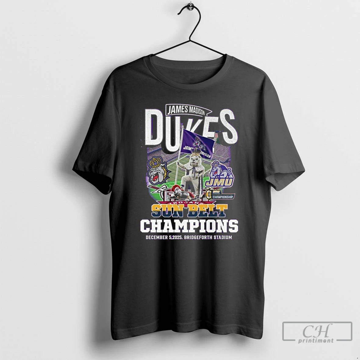Classic James Madison Dukes Sun Belt Champions 2025 Mascot T-Shirts, Hoodie, Sweatshirt | PopFlextees.com