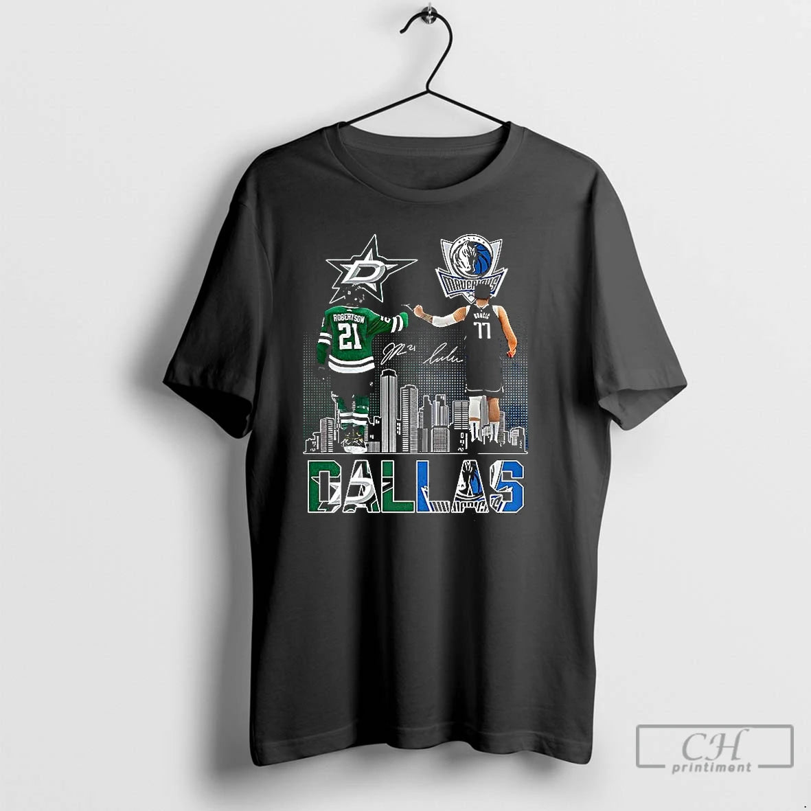 Classic Jason Robertson Dallas Stars Touch Hand Luka Doncic Dallas Mavericks 2025 Signature T Shirts Hoodie, Sweatshirt
