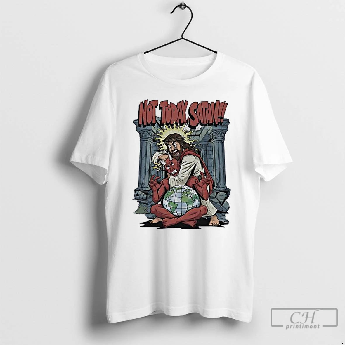 Classic Jesus Strangling Devil Santa Not Today Satan T-Shirts, Hoodie, Sweatshirt | PopFlextees.com