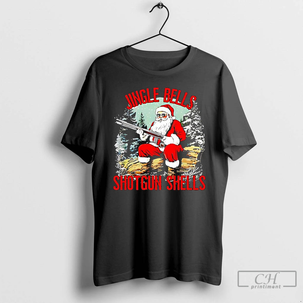 Classic Jingle Bells Shotgun Shells Santa Men Bruh Gun T-Shirts, Hoodie, Sweatshirt | PopFlextees.com