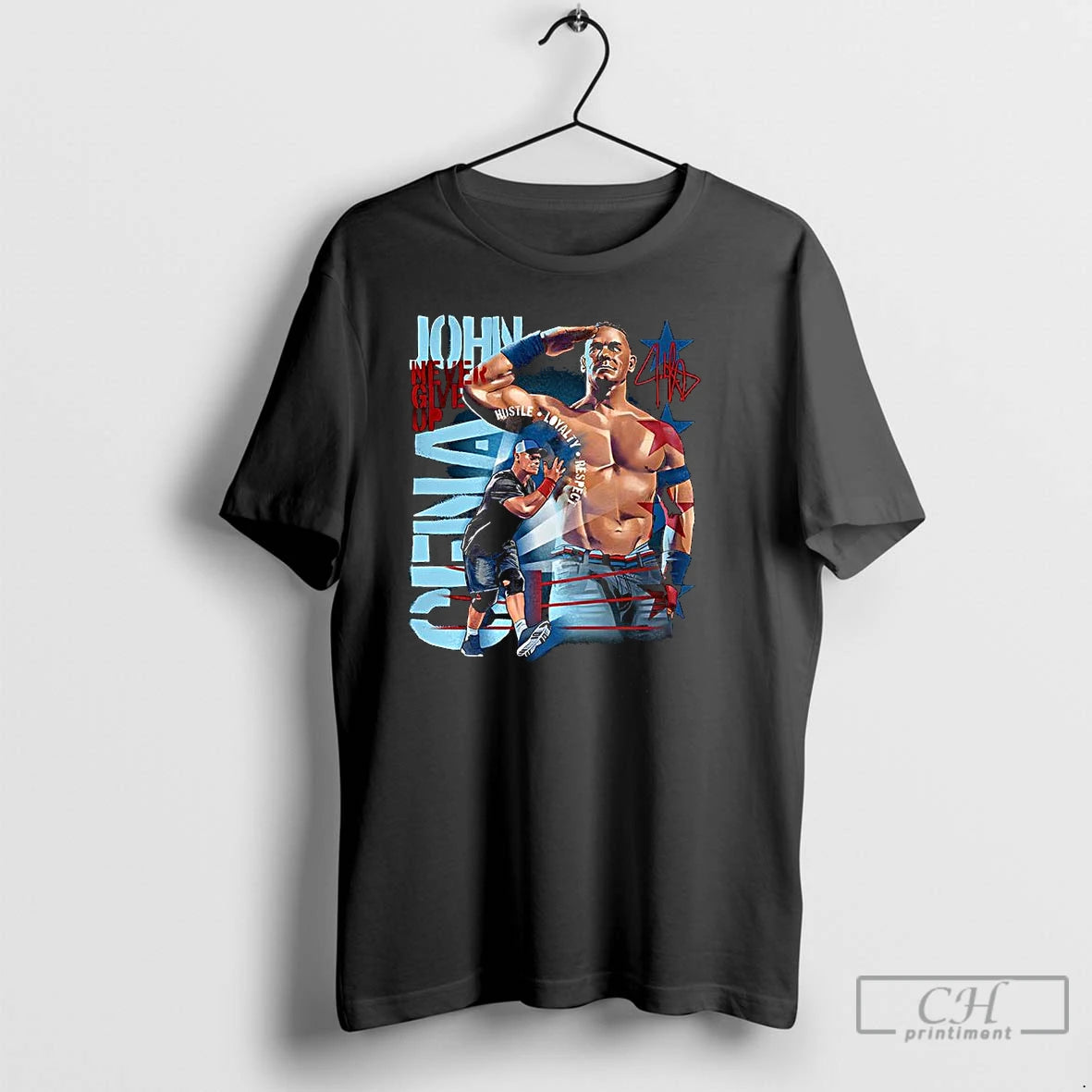 Classic John Cena Never Give Up Salute Hustle Loyalty Respect Signature T-Shirts, Hoodie, Sweatshirt | PopFlextees.com