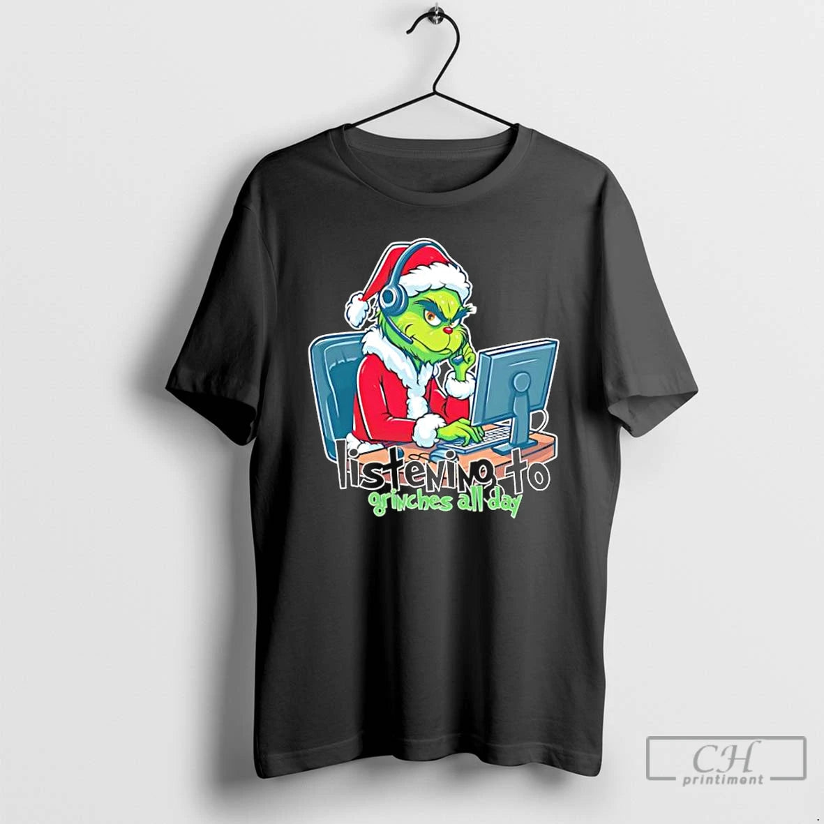Classic Listening To Grinches All Day Christmas Grinch Telesale T-Shirts, Hoodie, Sweatshirt | PopFlextees.com