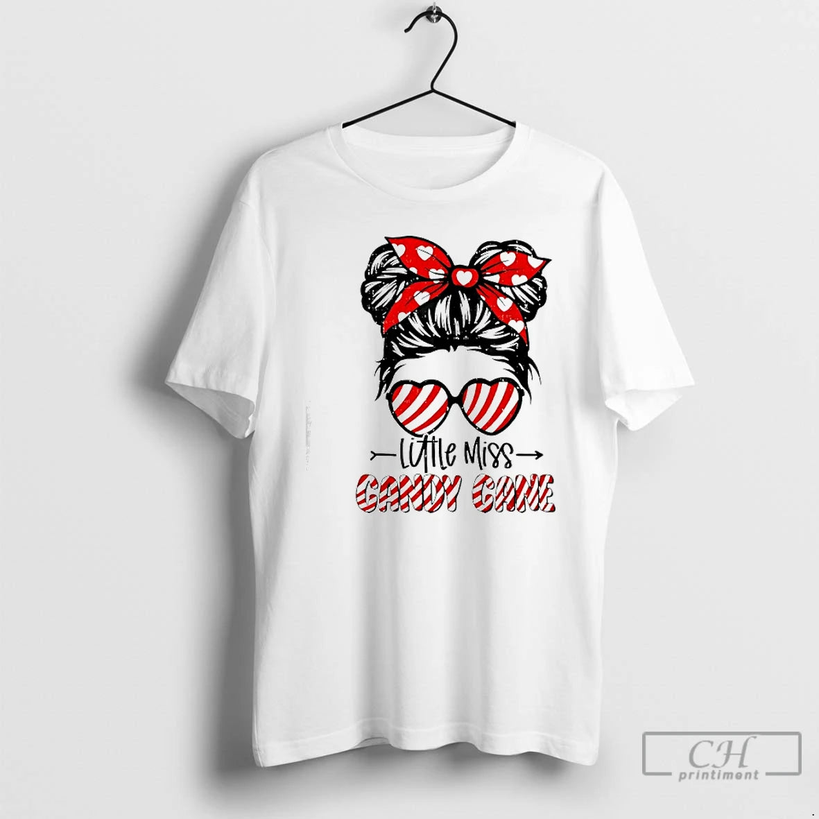 Classic Little Miss Candy Cane Messy Bun Girl Christmas Holiday T-Shirts, Hoodie, Sweatshirt | PopFlextees.com