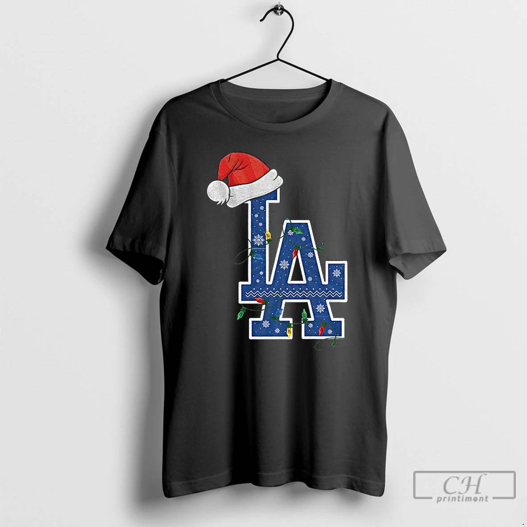 Classic Los Angeles Dodgers Santa Hat Christmas Lights Mlb Baseball 2025 T-Shirts, Hoodie, Sweatshirt | PopFlextees.com