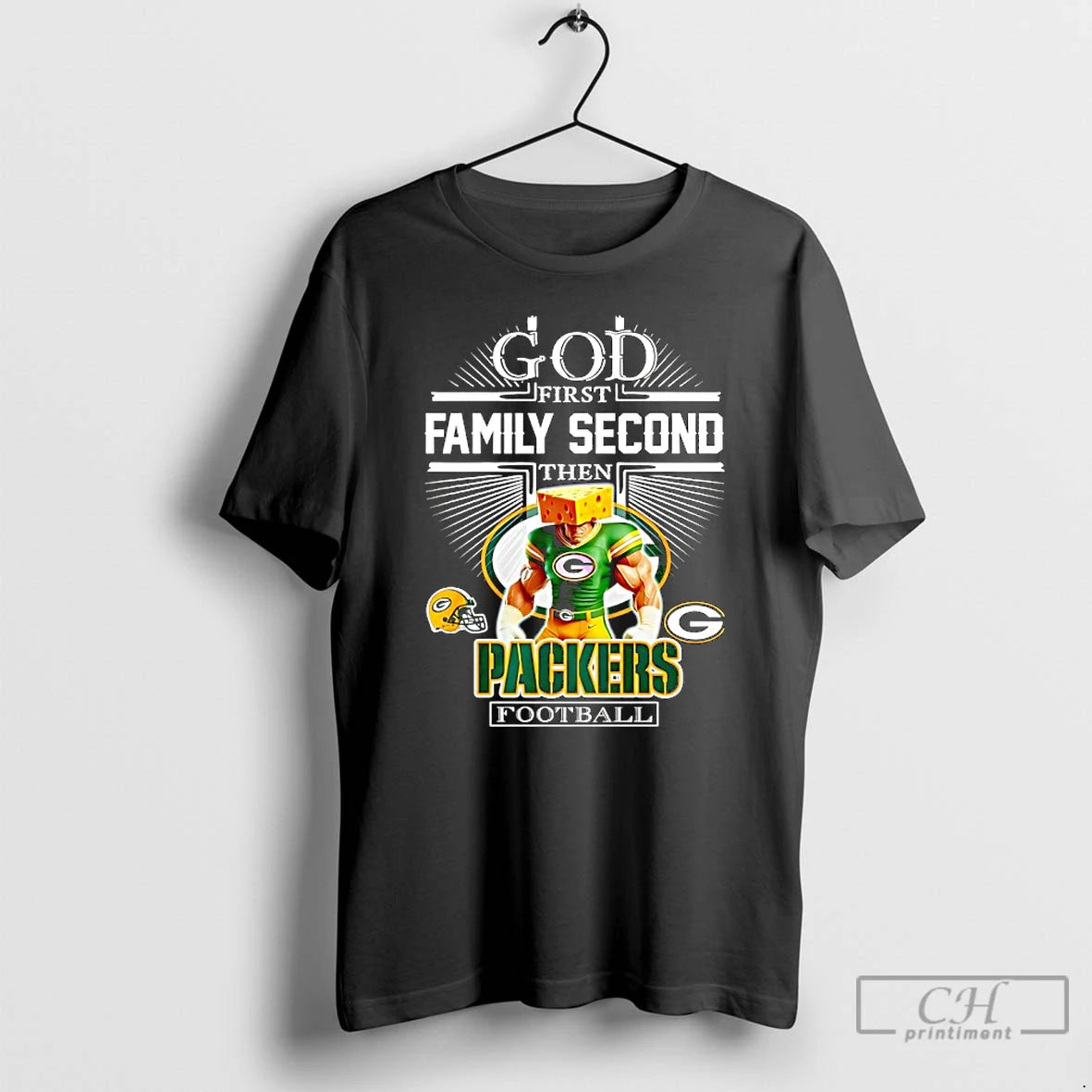 Classic Mascot Of Green Bay Packers God First Family Second Then Football T Shirts Sweater Hoodie, Sweatshirt
