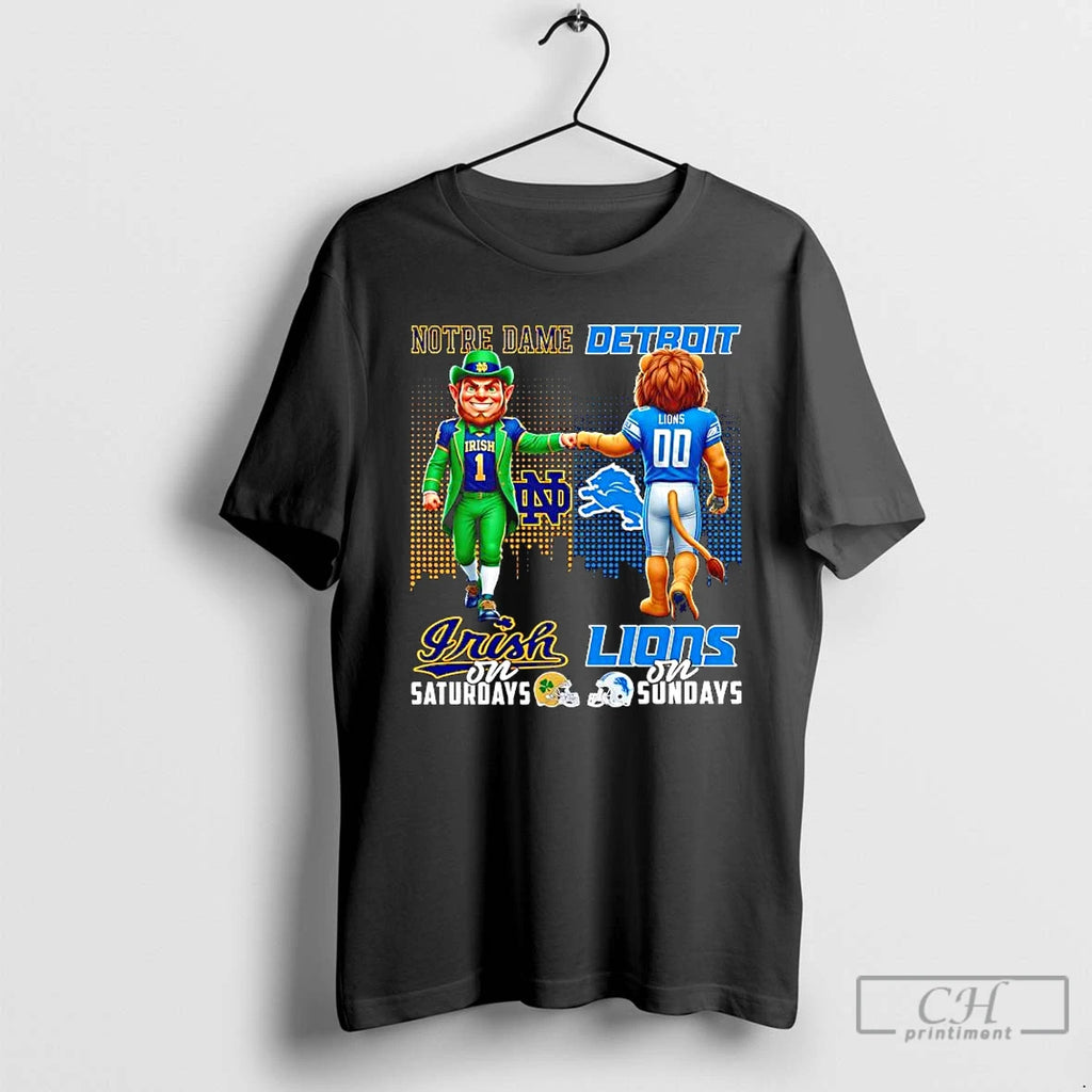 Classic Mascot Of Notre Dame Irish On Saturdays And Detroit Lions On Sundays T Shirts Hoodie, Sweatshirt | PopFlextees.com