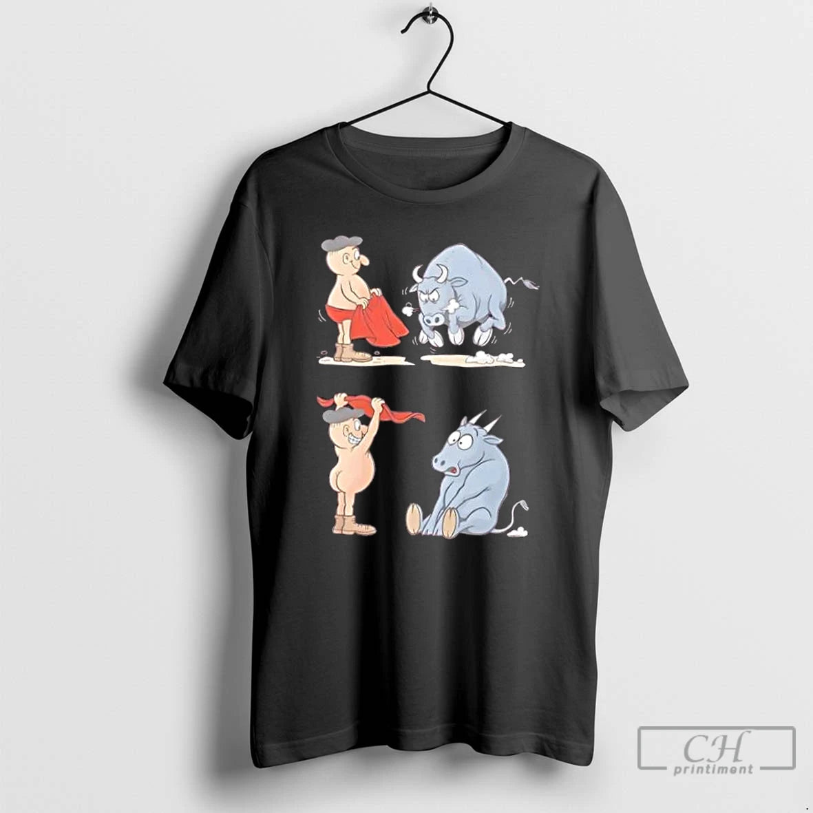 Classic Matador Bullfighter Naked Gag Cartoon T-Shirts, Hoodie, Sweatshirt | PopFlextees.com