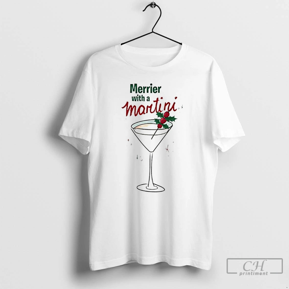 Classic Merrier With A Martini Christmas T-Shirts, Hoodie, Sweatshirt | PopFlextees.com