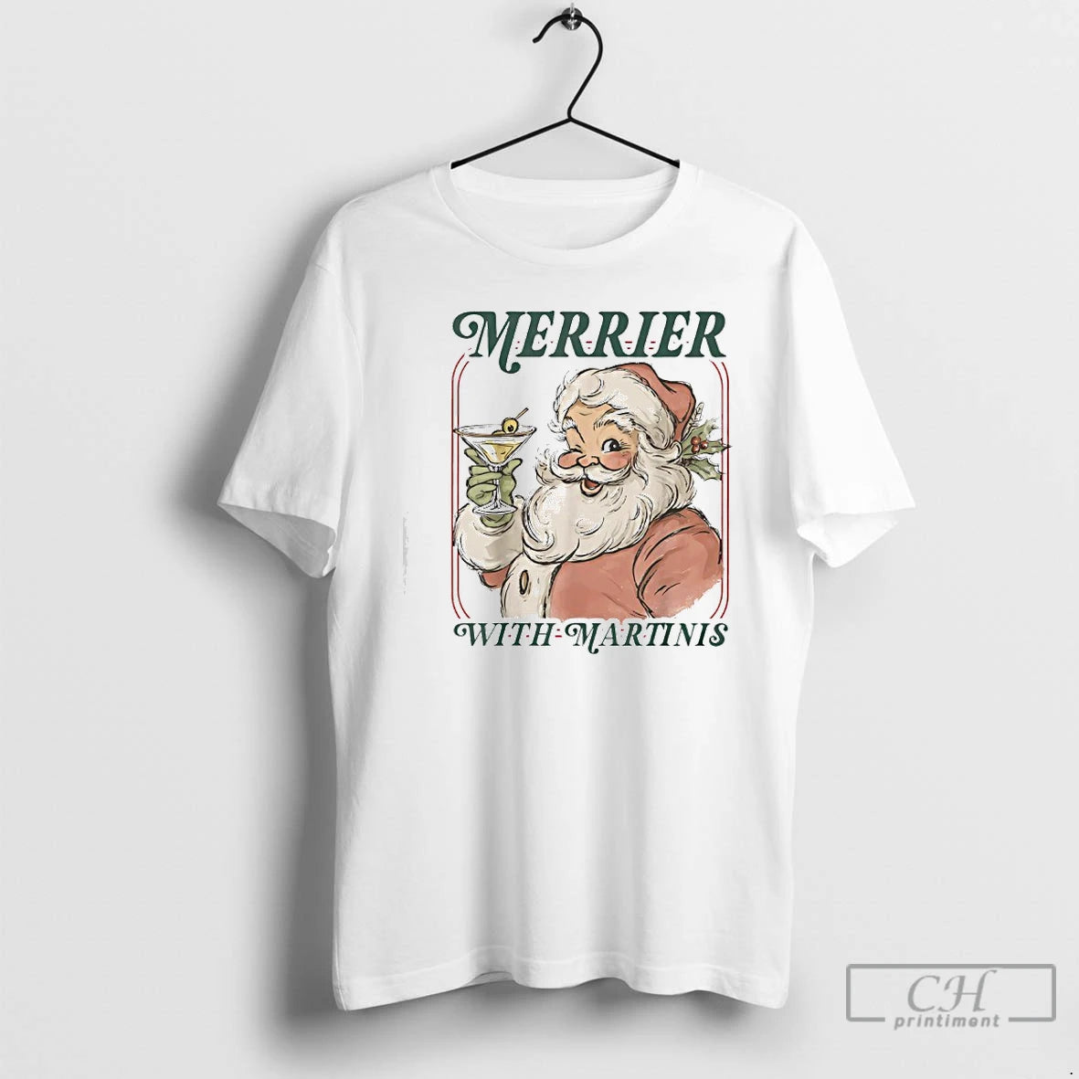 Classic Merrier With A Martini Santa Christmas Cocktail T-Shirts, Hoodie, Sweatshirt | PopFlextees.com