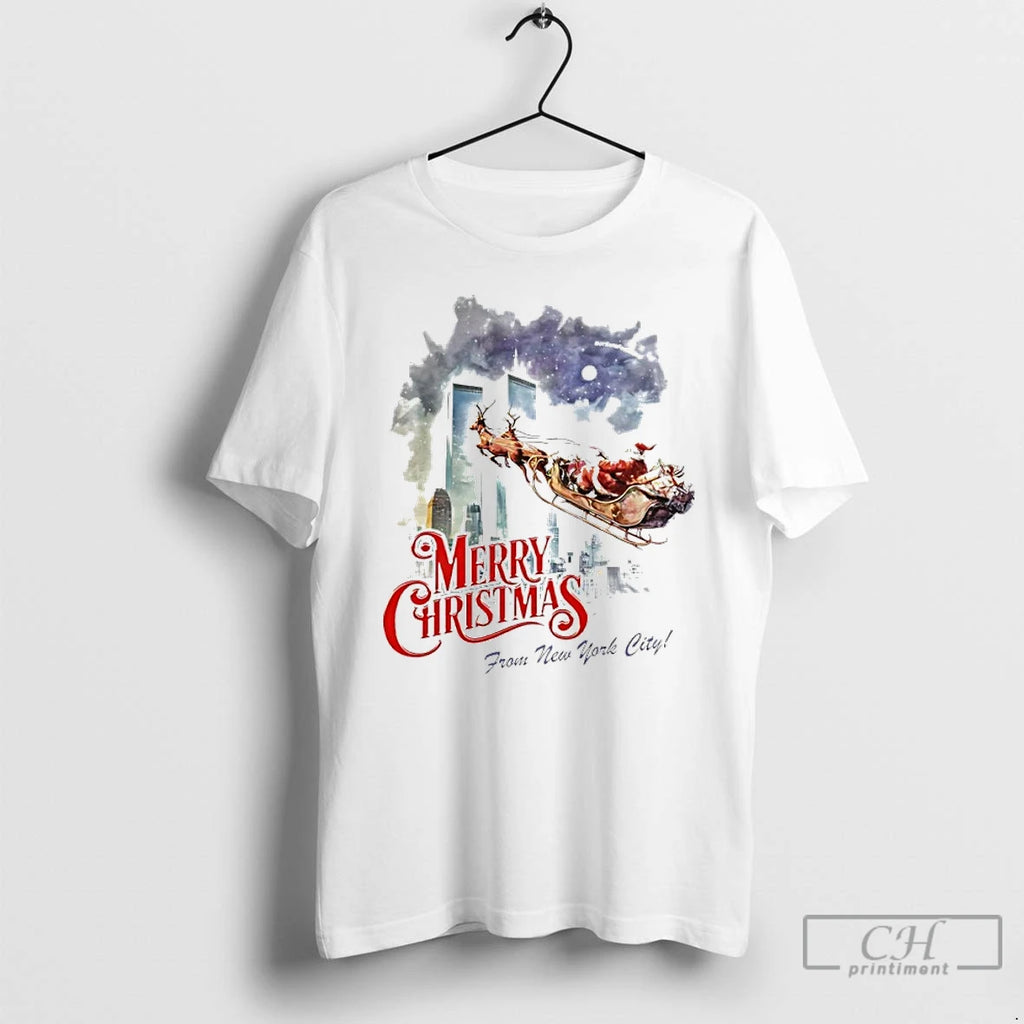 Classic Merry Christmas From New York City Santa Sleigh 11 9 Attacks T Shirts Sweater Hoodie, Sweatshirt | PopFlextees.com