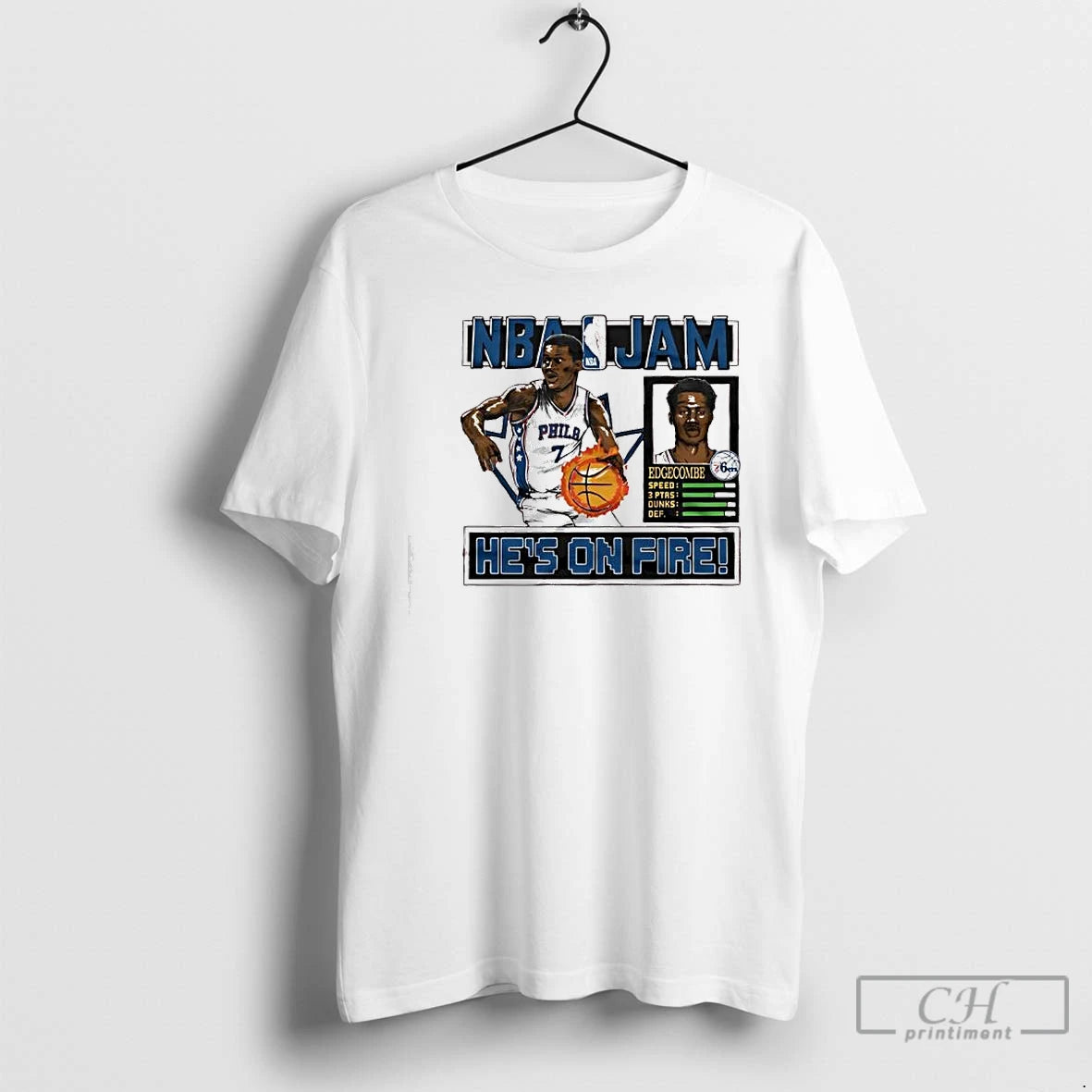 Classic Nba Jam Philadelphia 76ers V J Edgecombe Hes On Fire T-Shirts, Hoodie, Sweatshirt | PopFlextees.com