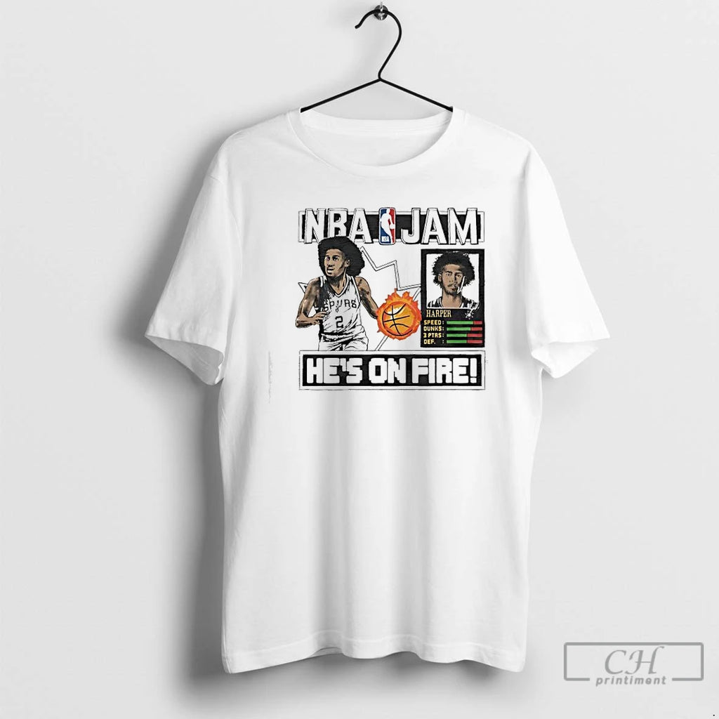 Classic Nba Jam San Antonio Spurs Dylan Harper Hes On Fire T-Shirts, Hoodie, Sweatshirt | PopFlextees.com