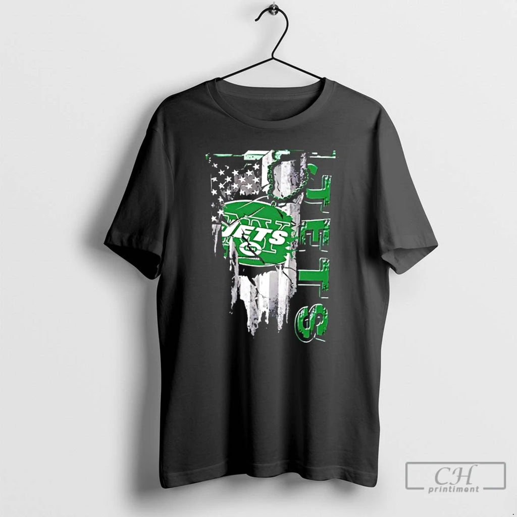 Classic New York Jets Football Battle Shattered Usa Flag Rip Design T-Shirts, Hoodie, Sweatshirt | PopFlextees.com