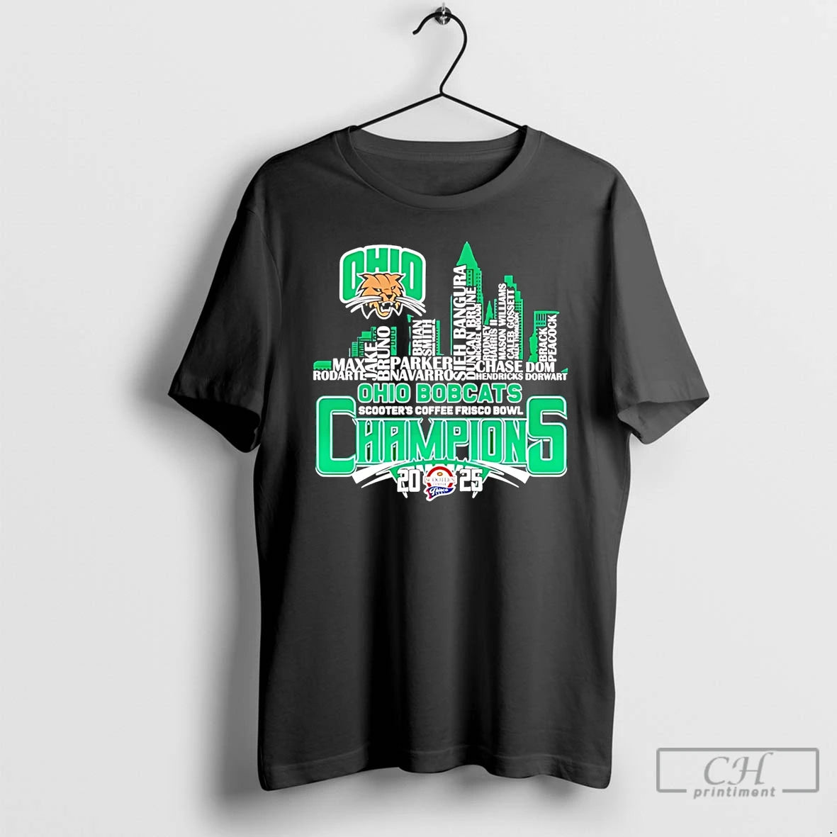 Classic Ohio Bobcats Scooters Coffee Frisco Bowl Champions 2025 Football Player Names T Shirts Sweater Hoodie, Sweatshirt