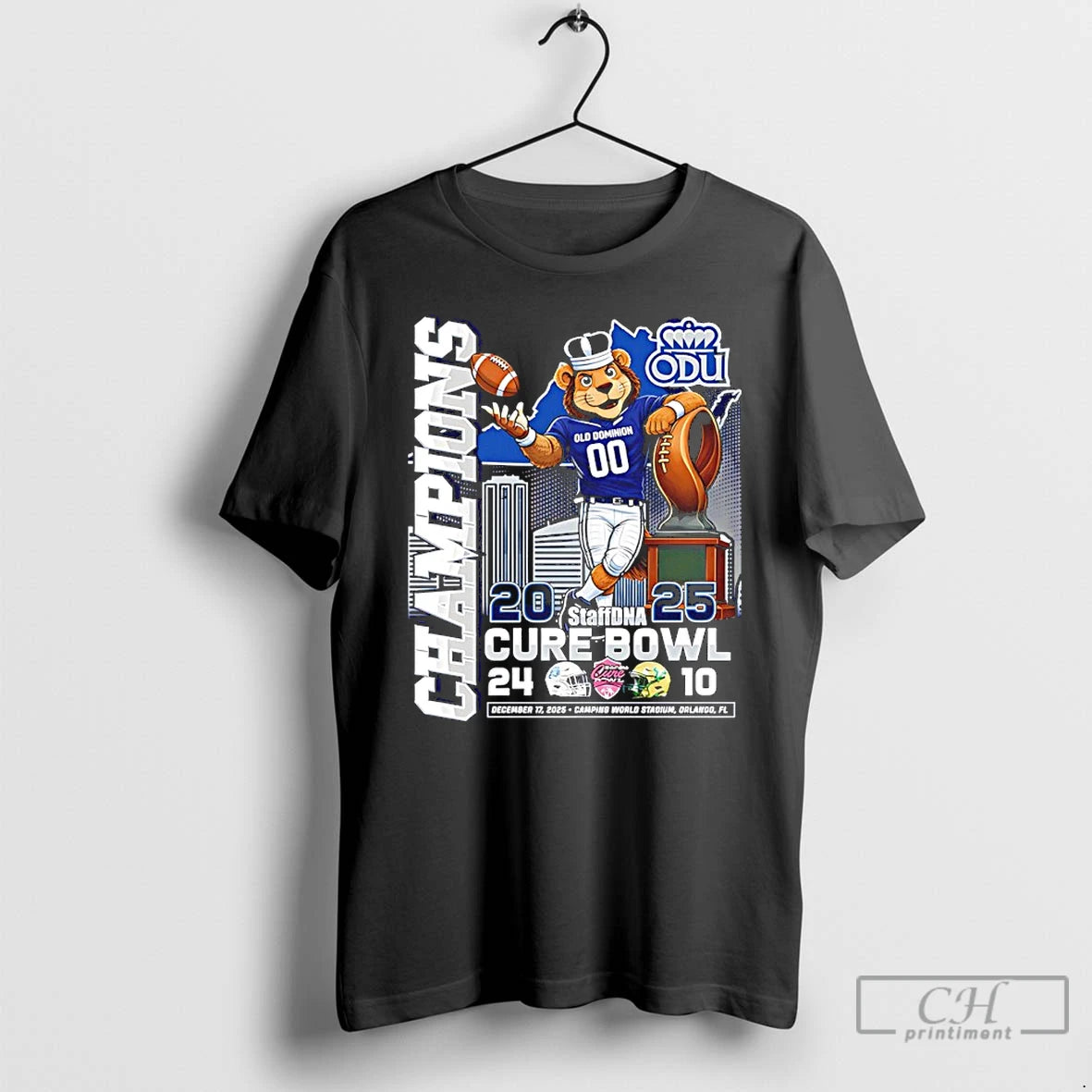 Classic Old Dominion Monarchs 2025 Staffdna Cure Bowl Champions Mascot T-Shirts, Hoodie, Sweatshirt | PopFlextees.com