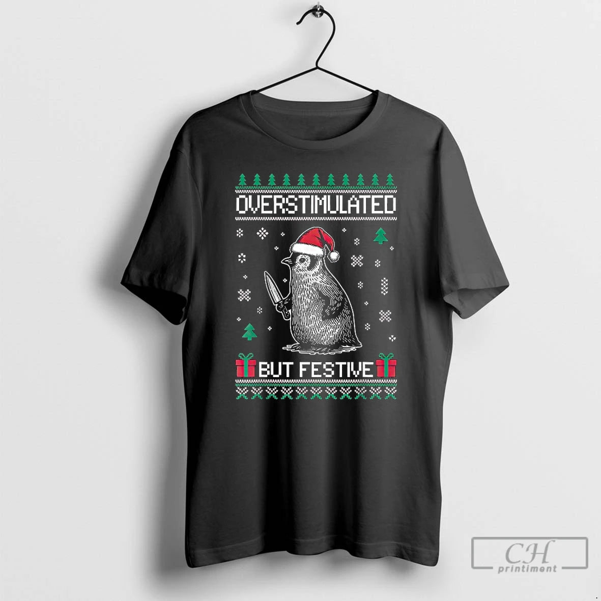 Classic Overstimulated But Festive Ugly Christmas Penguin Knife T-Shirts, Hoodie, Sweatshirt | PopFlextees.com